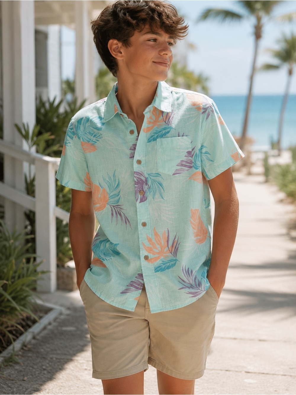 Bixby Nomad Boys Cotton Button Down Beach Caribbean Shirt 12 14 Youth Large YL